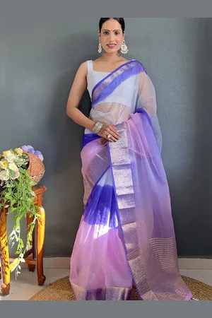 Kalini Tie and Dye Zari Organza Leheriya Saree