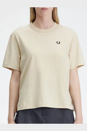 Fred Perry Women V-Neck Drop-Shoulder Sleeves Applique T-shirt