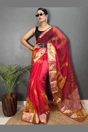 Kalini Tie and Dye Zari Organza Leheriya Saree