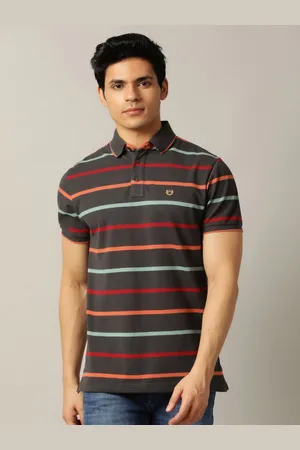 JADE BLUE Men Striped Polo Collar Applique Slim Fit T-shirt