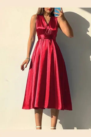 HERE&NOW Women V-Neck A-Line Midi Dress