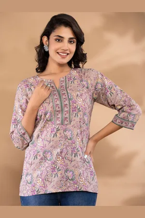 Krati Creations Women Printed Mandarin Collar Three-Quarter Sleeves Tunic