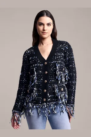 iki chic Women Woollen Cardigan with Fringed Detail