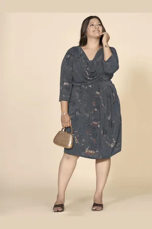 Curvy Lane Women Plus Size Printed Cowl Neck A-Line Dress