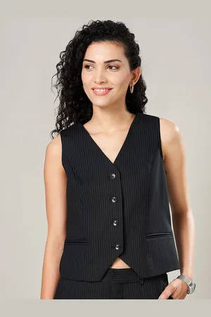 Pantaloons Striped V-Neck Sleeveless Waistcoat
