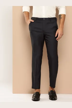 Invictus Men Adjustable Waistband Self Checked Cropped Formal Trousers