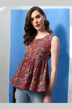 Azira Red Print Ethnic Top