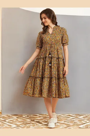 Azira Floral Printed Cotton Fit & Flare Midi Dress