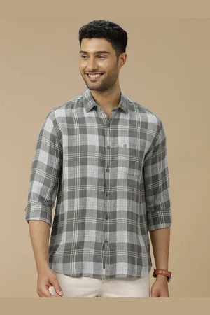 Linen Club Men Contemporary Spread Collar Tartan Checked Slim Fit Casual Shirt