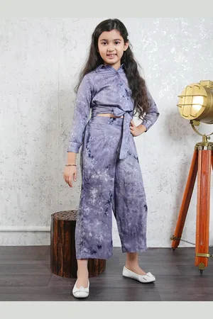 BAESD Girls Abstract Printed Shirt Collar Three-Quarter Sleeves Shirt With Palazzo