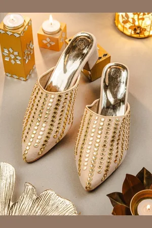 Nidhi Rathi Women Embellished Suede Party Block Heel Mules