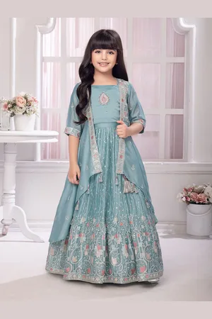 Tiny Kingdom Girls Embroidered Thread Work Ready to Wear Lehenga & Long Jacket
