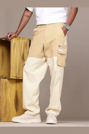 Roadster The Life Co. Men Colourblocked Relaxed Fit Pure Cotton Cargos Trousers
