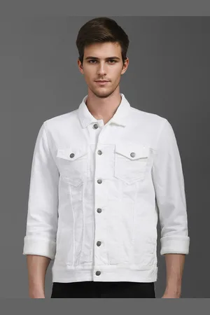 Louis Philippe Men Spread Collar Self Design Cotton Casual Denim Jacket