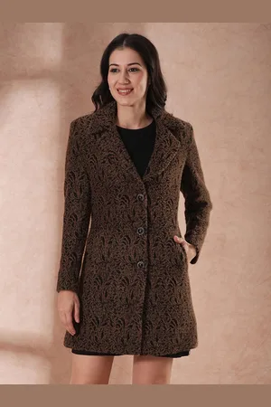 Globus Women Notch Lapel Self Design Single-Breasted Overcoat