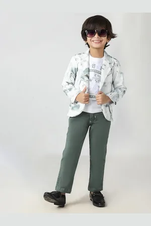 BAESD Boys Printed Notched Lapel Collar Blazer with Trouser & T-Shirt 3-Piece Suit