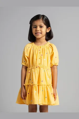Ed-a-Mamma Girls Floral Embroidered Puff Sleeve A-Line Dress