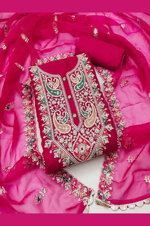 Lilots Ethnic Motifs Sequinned Organza Unstitched Dress Material