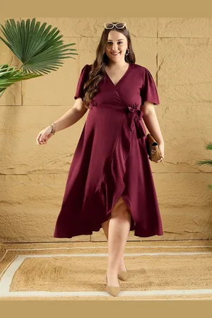 Berrylush Women V-neck Flared Sleeve Wrap Midi Dress