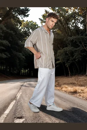HERE&NOW Relaxed Fit Self Design Striped Knitted Casual Shirt
