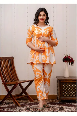 Celebravo Abstract Printed Pure Cotton A-Line Maternity Kurta with Trouser