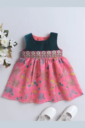 MANY FROCKS & Girls Floral Printed Sleeveless A-Line Dress