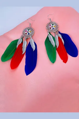 ZIVOM Silver-Plated Feather Shaped Filigree Enamel Drop Earrings