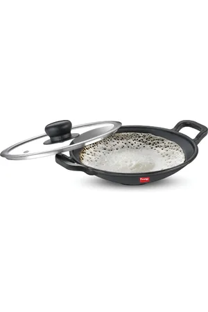 Prestige Black Appachetty Induction Base Cast Iron Appam Patra with Glass Lid