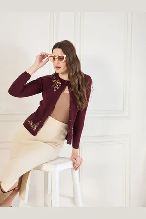 CLAPTON Women Woollen Floral Embroidered Cardigan
