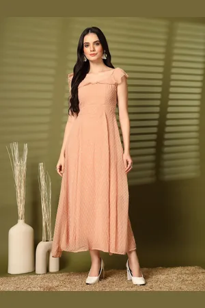 Aayu Georgette Round Neck Flutter Sleeves Fit & Flare Maxi Dress