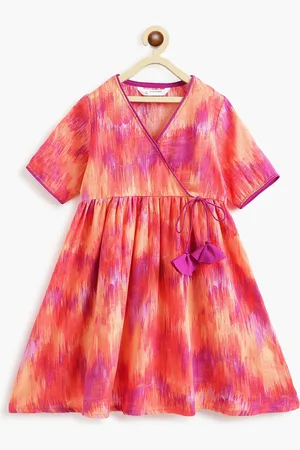Campana Girls Abstract Printed Anarkali Cotton Angrakha Kurta