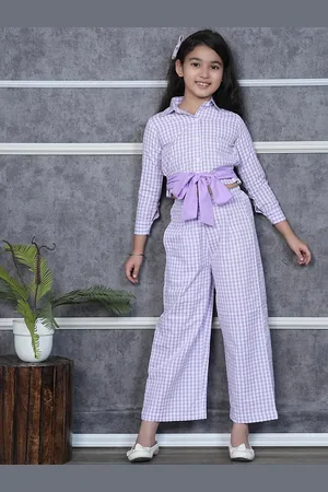 BAESD Girls Checked Shirt Collar Three-Quarter Sleeves Shirt With Palazzo