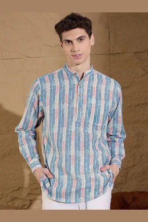 DENNISON Abstract Printed Pure Cotton Band Collar Straight Kurta