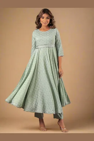 HERE&NOW Geometric Printed Gotta Patti Regular Anarkali Kurta with Trousers