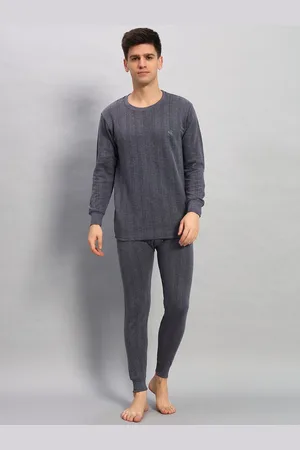 WILD WEST Men Striped Round Neck Thermal Set