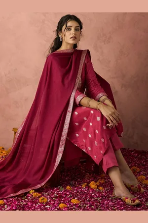 HRITIKA Women Regular Pure Silk Kurta with Trousers & With Dupatta