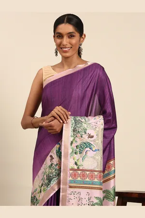 SANGAM PRINTS Printed Tussar Saree