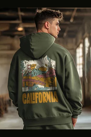 NOBERO Men Oversized Printed Hooded Sweatshirt
