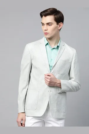 Park Avenue Men Grey Melange Super Slim Fit Solid Single Breasted Casual Blazer