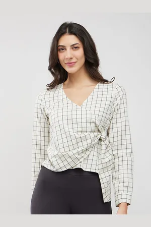 FableStreet Women Checked Printed Cotton Wrap Top