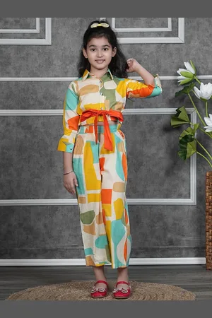 BAESD Girls Printed Shirt Collar Three-Quarter Sleeves Pure Cotton Shirt & Palazzo