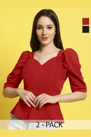 Metronaut Women Pack Of 2 Sweetheart Neck Peplum Top