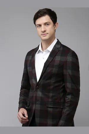 Park Avenue Notched Lapel Single Breasted Checked Super Slim Fit Formal Blazer