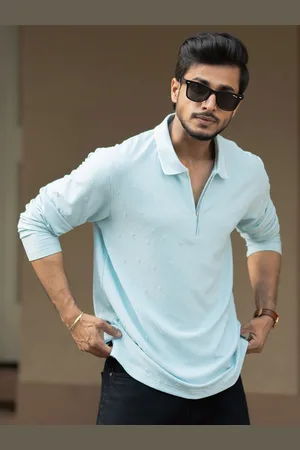 Powerlook Men Self Design Polo Collar T-shirt