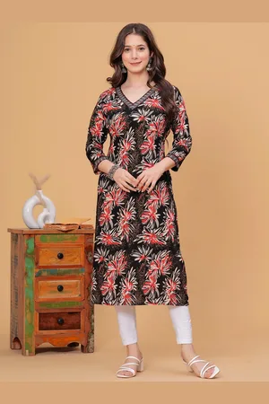 DRESSAR Floral Printed V-Neck Regular Straight Kurta