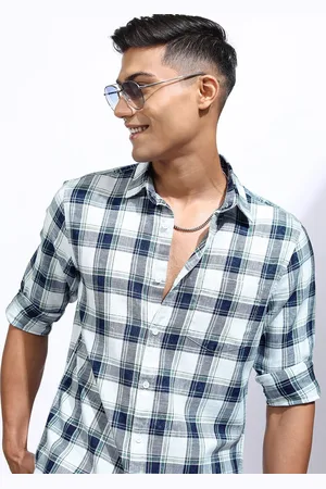 LocoMotive Premium Men Lt Washed Checked Casual Regular Fit Shirt