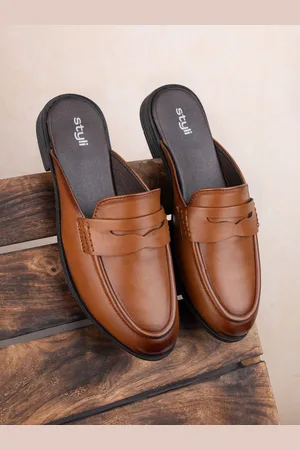 Styli Men Faux Leather Classic Slip On Loafer Style Mules