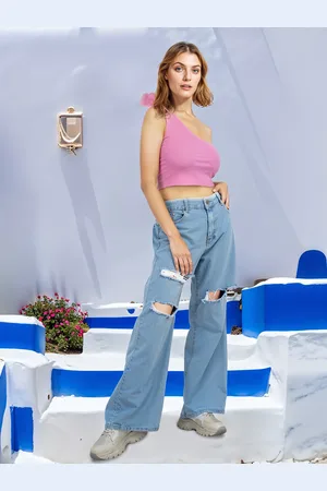 Mast & Harbour One Shoulder Floral Applique Crop Top