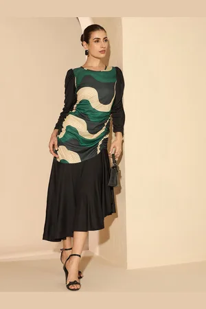 Antheaa Women Printed Midi Fit and Flare Dress