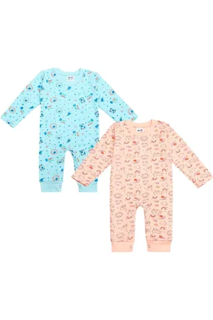 Superminis Kids Pack Of 2 Infants Animal Printed Thermal Cotton Rompers